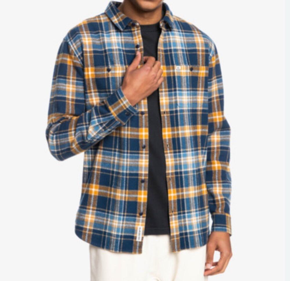 Pacsun Mens flannel Plaid Button Down Long Sleeve Shirt Yellow/Black L A001859